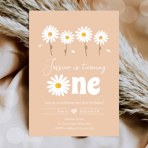 Daisy Retro Boho Party Sand Girl First Birthday Invitation