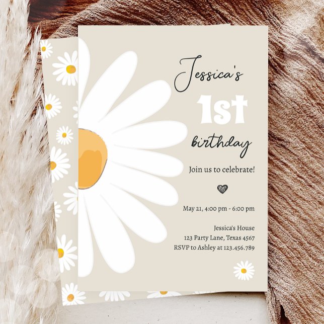 Daisy Retro Boho Party Sand Girl First Birthday Invitation (Creator Uploaded)