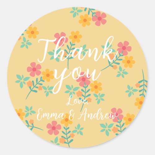 Daisy Retro Bouquet Pattern in Yellow Classic Round Sticker