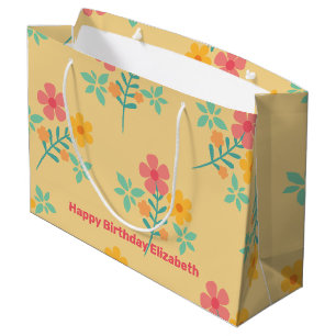 Daisy Retro Bouquet Pattern in Yellow Customized Large Gift Bag