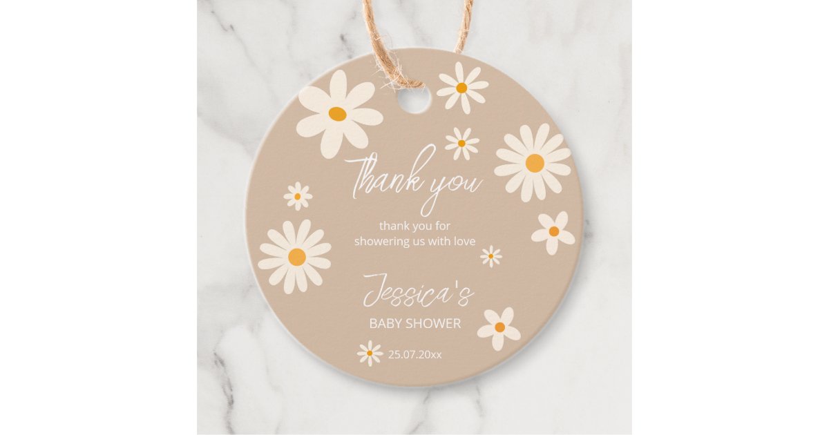 Daisy retro desert baby shower boho thank you favor tags | Zazzle