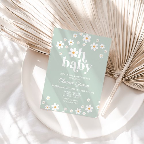 Daisy Retro Floral Baby Shower Invitation