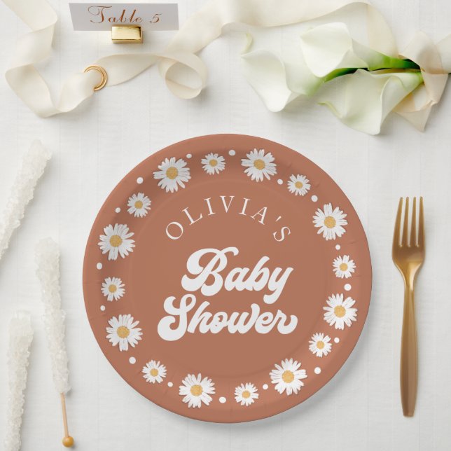 Daisy Retro Gender Neutral Baby Shower Paper Plates (Wedding)