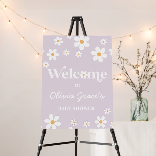 Daisy Retro lavender first birthday Welcome  Foam Board (In Situ (Stand))