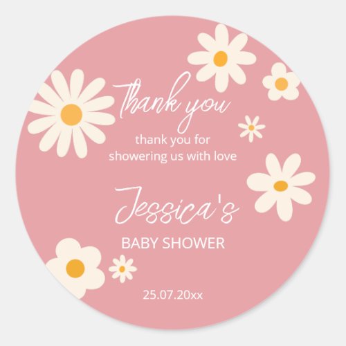 Daisy retro pink desert baby shower boho classic round sticker