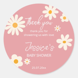Daisy retro pink desert baby shower boho classic round sticker