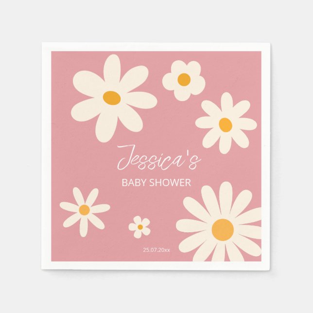 Daisy retro pink desert baby shower boho napkins (Front)