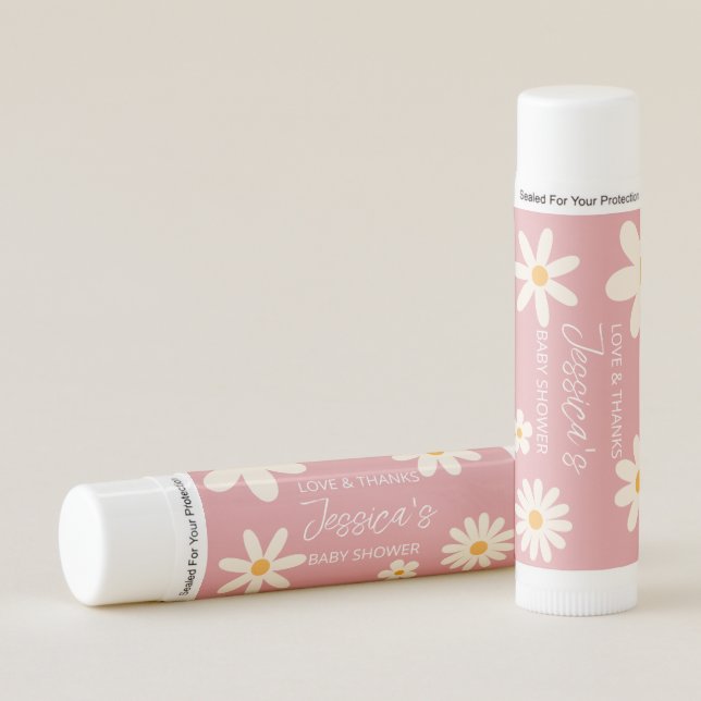 Daisy retro pink desert baby shower favors custom  lip balm (Front)