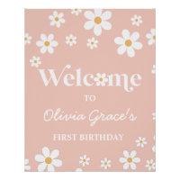 Daisy Retro Pink first birthday Welcome 