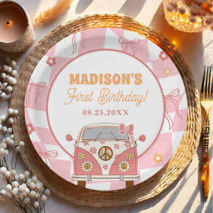 Daisy & Retro Van Pastel Groovy 1st Birthday Paper Plates