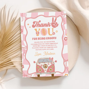 Daisy & Retro Van Pastel Groovy 1st Birthday Thank You Card