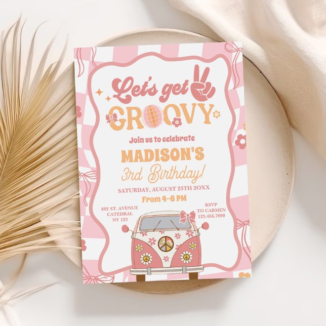 Daisy & Retro Van Pastel Groovy 3rd Birthday Invitation (Creator Uploaded)