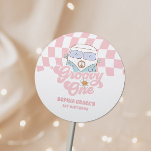 Daisy & Retro Van Pink Groovy One 1st Birthday Classic Round Sticker