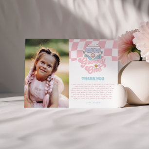 Daisy & Retro Van Pink Groovy One 1st Birthday Thank You Card