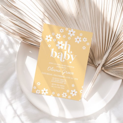 Daisy Retro yellow Floral Baby Shower Invitation