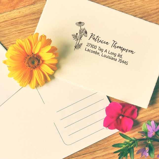 Daisy Return Address, Simple Botanical  Rubber Stamp (Creator Uploaded)