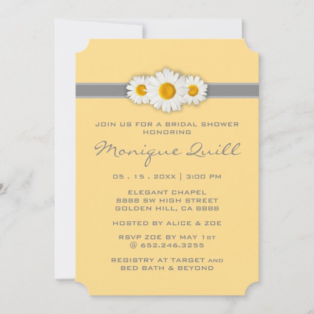 Daisy Ribbon - Yellow Gray & White Bridal Shower Invitation (Front)