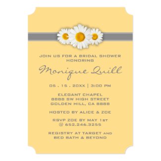 Daisy Ribbon - Yellow Gray & White Bridal Shower Invitation
