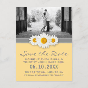 Daisy Ribbon - Yellow Gray & White Save the Date Announcement Postcard