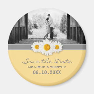 Daisy Ribbon - Yellow Gray & White Save the Date Magnet