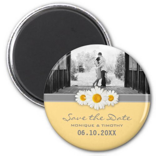Daisy Ribbon _ Yellow Gray  White Save the Date Magnet