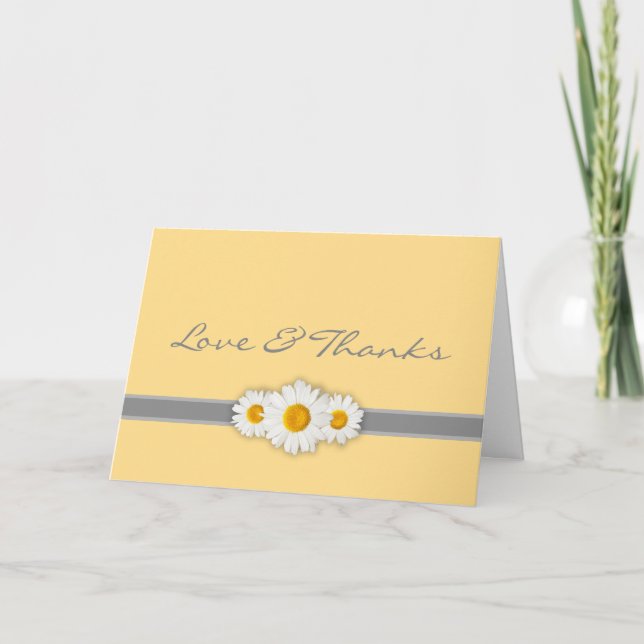 Daisy Ribbon - Yellow Gray & White Thank You Card (Front)