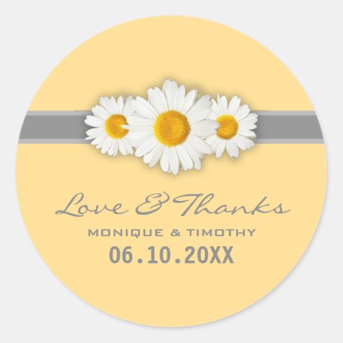 Daisy Ribbon _ Yellow Gray  White Thank You Classic Round Sticker