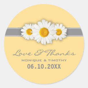 Daisy Ribbon - Yellow Gray & White Thank You Classic Round Sticker