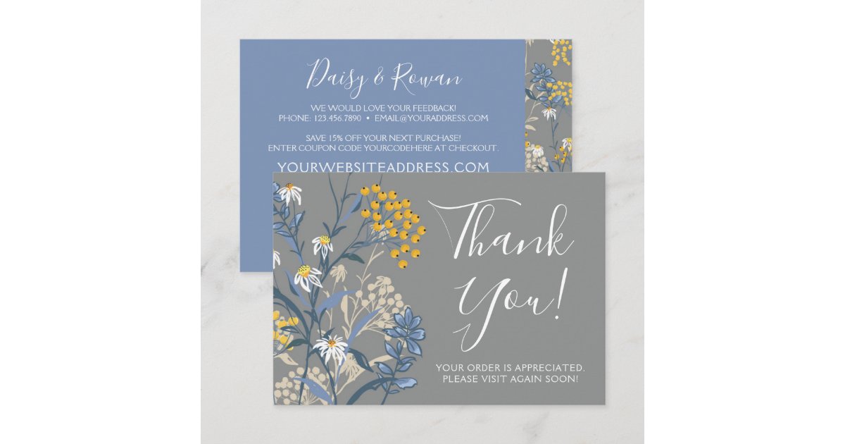 Daisy Rowan Navy & Yellow Floral Thank You Card | Zazzle