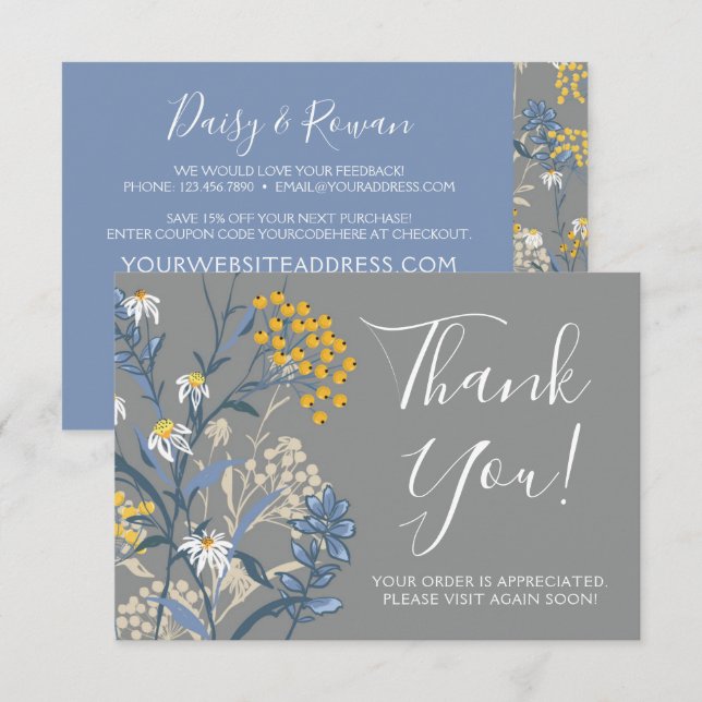 Daisy Rowan Navy & Yellow Floral Thank You Card (Front/Back)