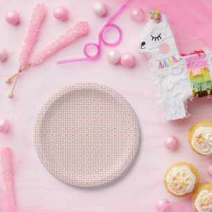Daisy Rows on Pink Gingham Paper Plates