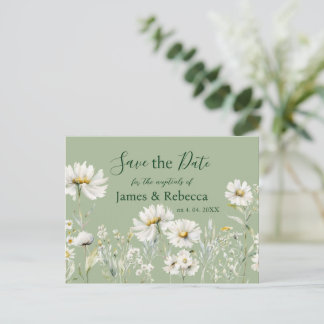 Daisy Sage & Botanical Wedding Save the Date Postcard