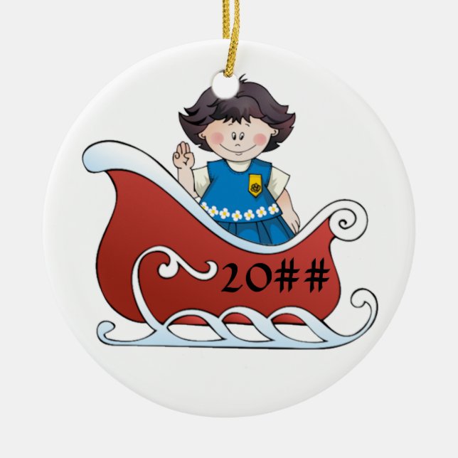 Daisy Scout Sled Black Hair Ceramic Ornament (Front)
