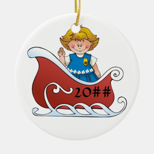 Daisy Scout Sled Blonde Ceramic Ornament
