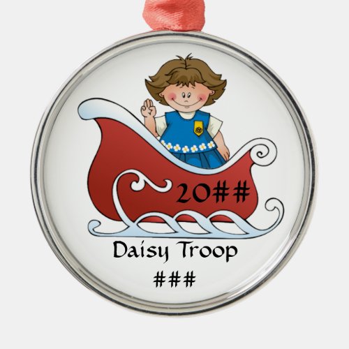 Daisy Scout Sled Brunette Metal Ornament