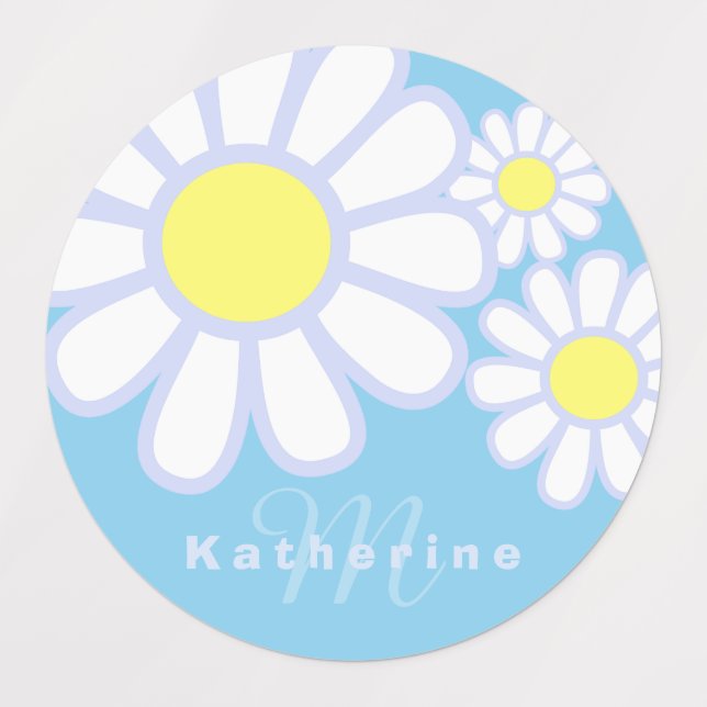 Daisy Simple Blue  Monogram  Labels (Design 1)