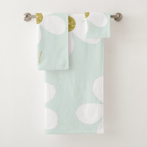 Daisy Simple Green White  Gold Personal Bath Towel Set