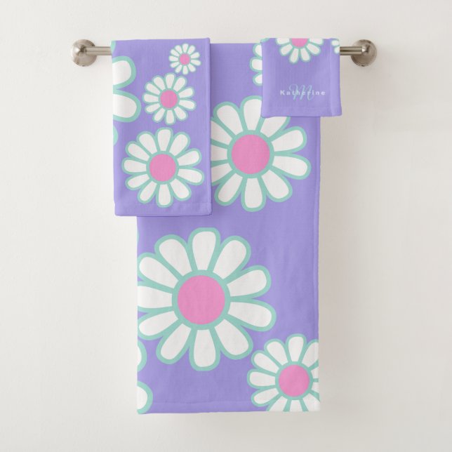 Daisy Simple Monogram Purple Bath Towel Set (Insitu)
