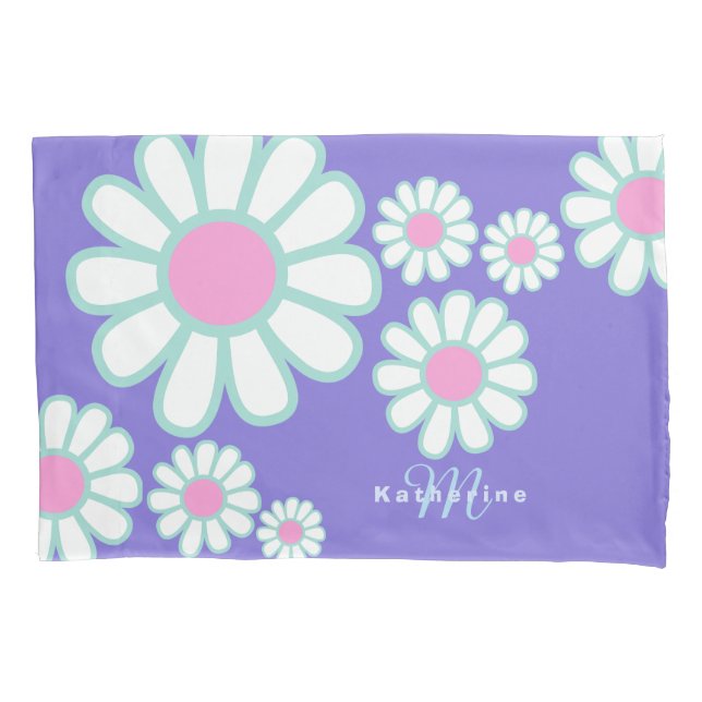 Daisy Simple Monogram Purple Pillow Case (Front)