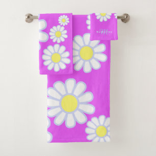 Daisy Simple Monogram Violet Bath Towel Set