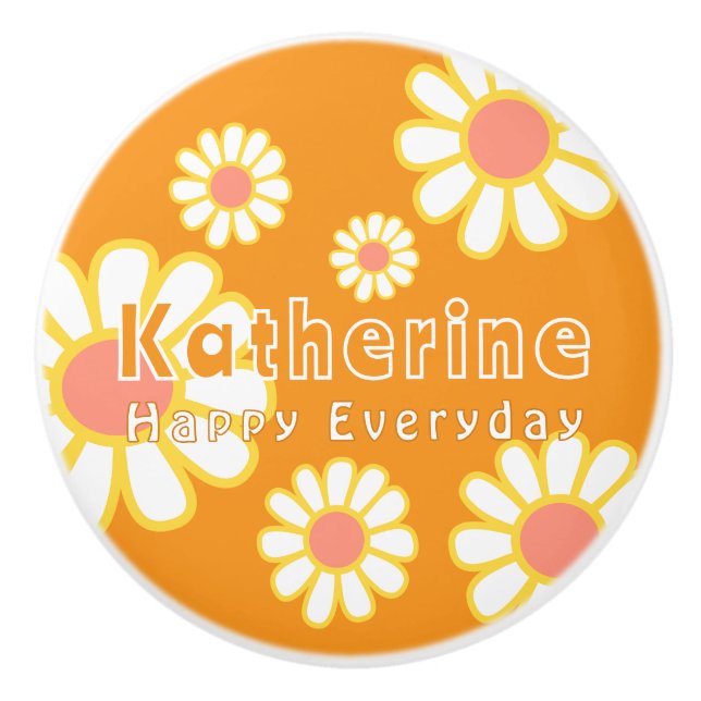 Daisy Simple Orange Ceramic Knob (Front)