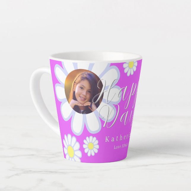 Daisy Simple Photo Birthday Violet Latte Mug (Left Angle)