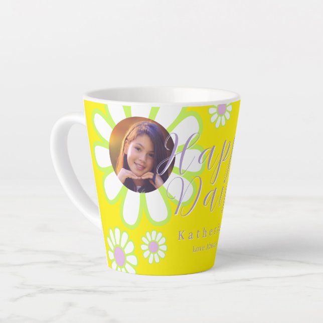 Daisy Simple Photo Birthday Yellow Latte Mug (Left Angle)