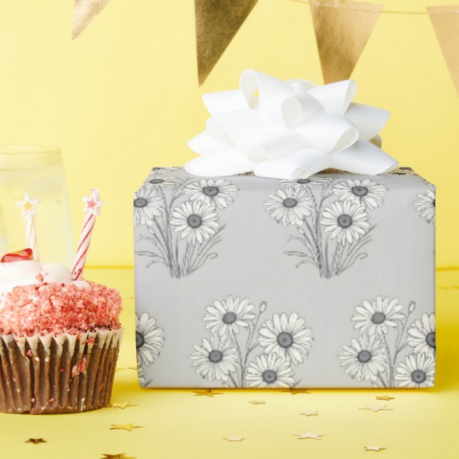 Daisy Sketch On Gray Wrapping Paper (Birthday Party)