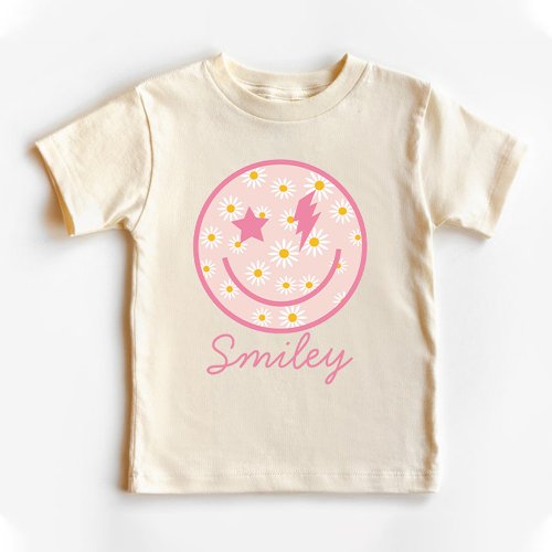 Daisy Smiley Face Graphic Pastel Pink  Baby T_Shirt
