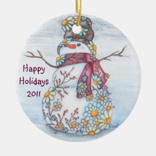 Daisy Snowman Ceramic Ornament