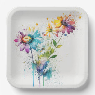 Daisy Spatter, vivid colours, Paper Plates