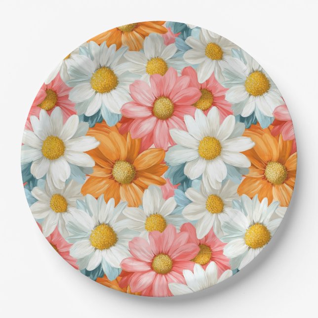 Daisy spring floral birthday party plates (Front)