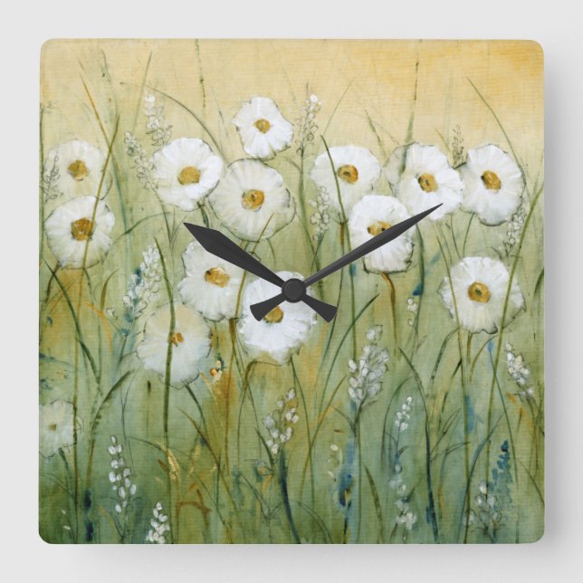 Daisy Spring I Square Wall Clock (Front)