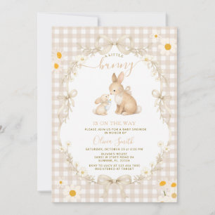 Daisy Spring Neutral Gingham Bunny Baby Shower Invitation